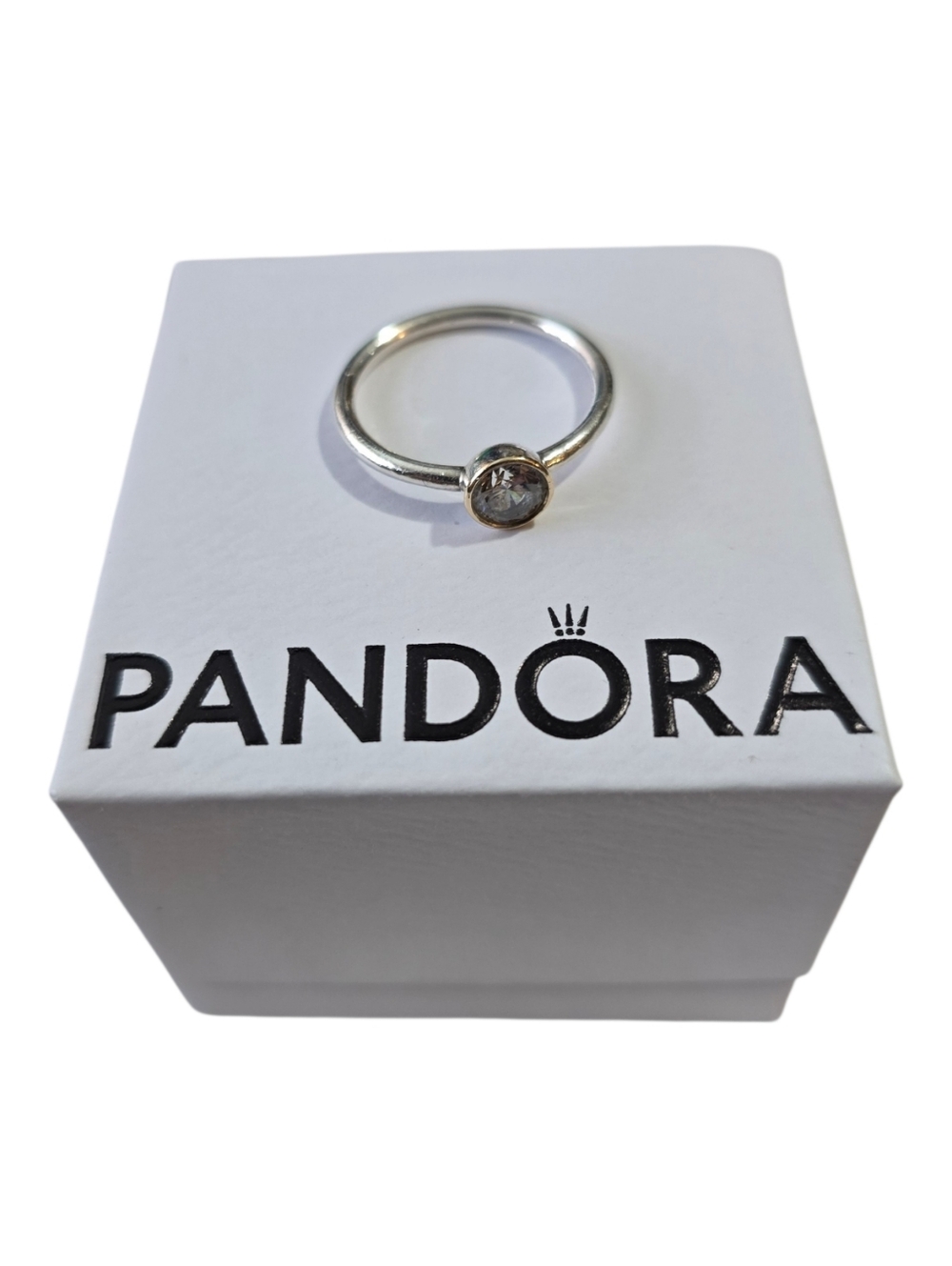 Genuine Pandora 14kt Gold & Sterling Silver Petite Halo Ring. Size 52.